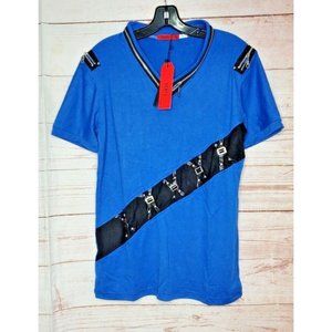 Vento Vassari XL Blue All Over Zipper Design Short Sleeve Designer Shirt
